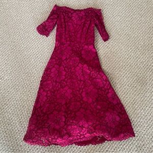 Rickie Freeman for Teri jon Fuchsia lace tulle Midi Dress size 2